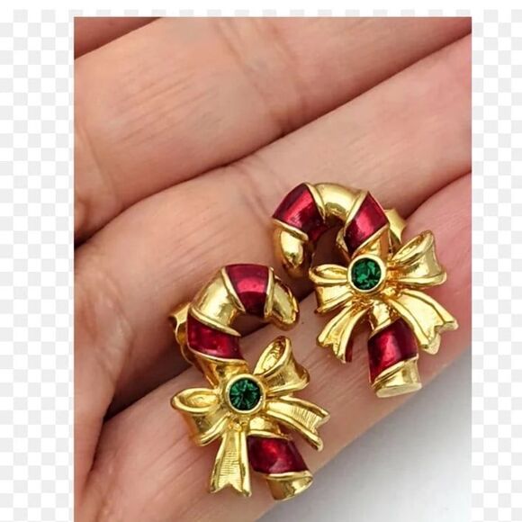 Candy Cane Christmas Earrings Vintage - Picture 2 of 12